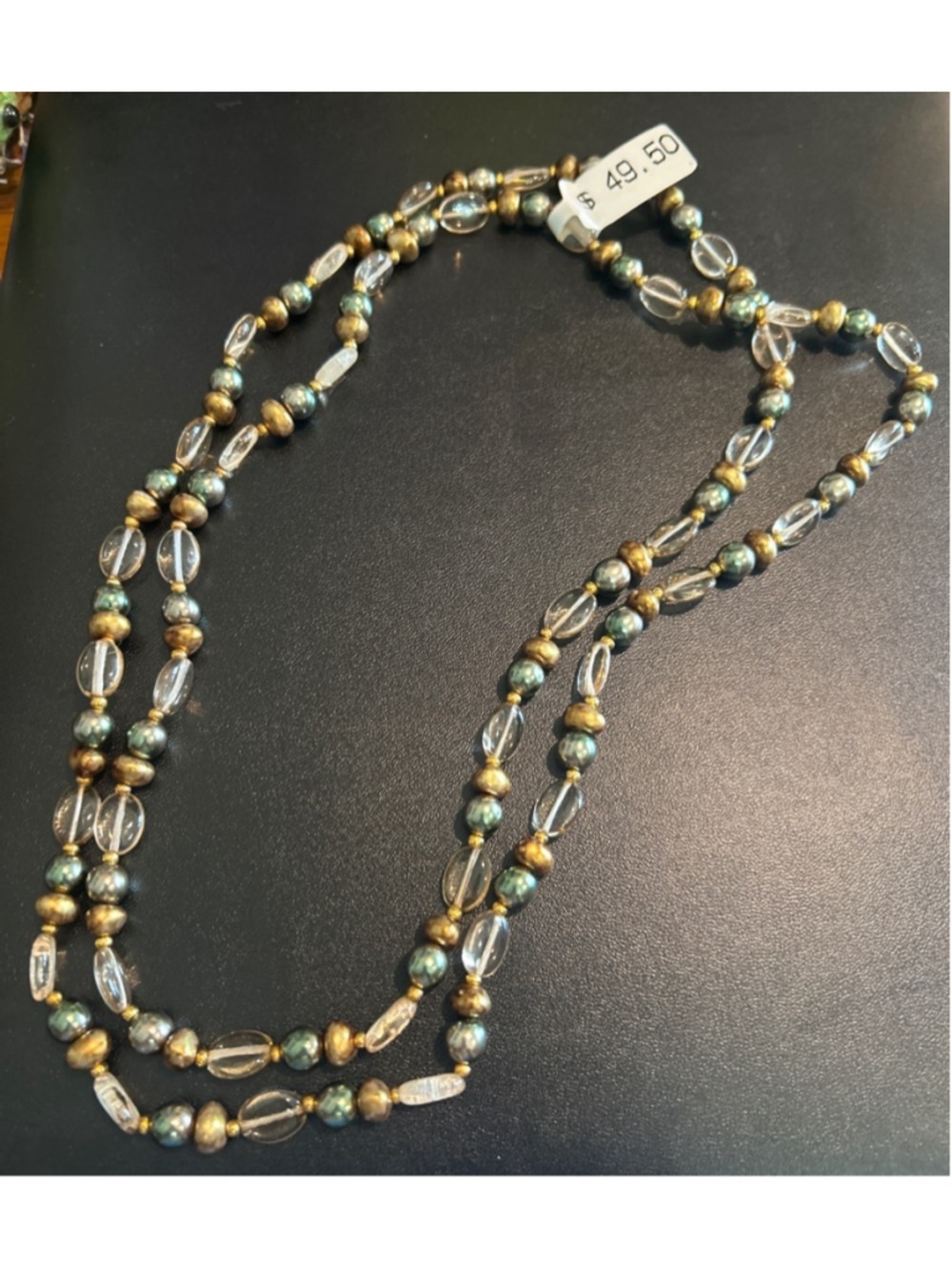 Women's Macy's One Size Gold & Green Beaded Necklace 42”
